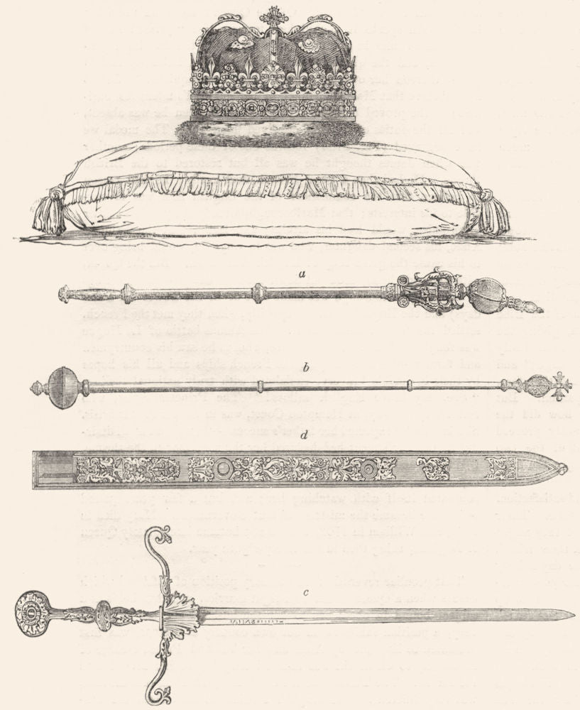 SCOTLAND. Regalia of; Sceptres; Sword State; Scabbard 1845 old antique print